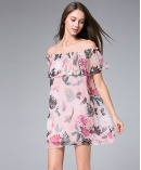 Pink natural printed silk georgette mini dress